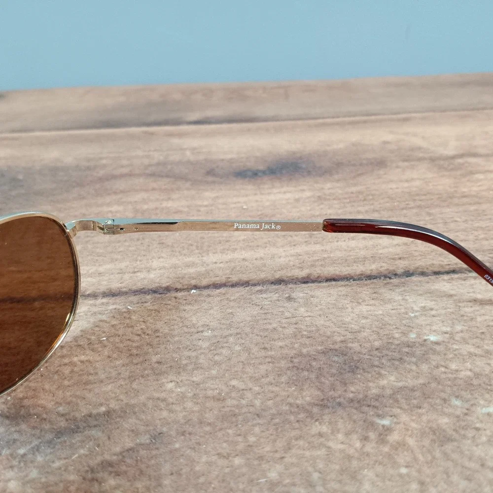 Panama Jack Gold Aviator Sunglasses Brown Tinted Lenses Unisex Classic Pilot